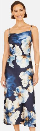 Yumi Cowl Neck Satin Floral Dress in Navy at Nordstrom, Size 12