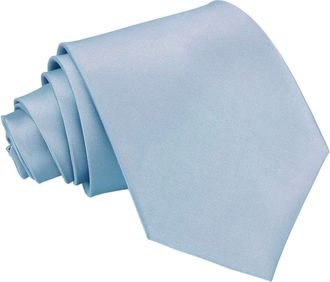 DQT Mens Plain Satin Polyester Wedding Extra Long Classic Tie - Dusty Blue