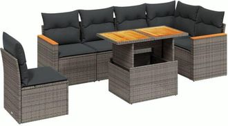 vidaXL Vidaxl - Set De Sof&aacute;s De Jard&iacute;n 7 Piezas Con Cojines Rat&aacute;n Pe Gris