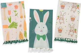 Tiramisu Spring Garden Bunny Set of 3 Cotton Kitchen Towels in Green at Nordstrom Rack