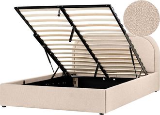 Beliani Cama matrimonial de tejido beige 140x200