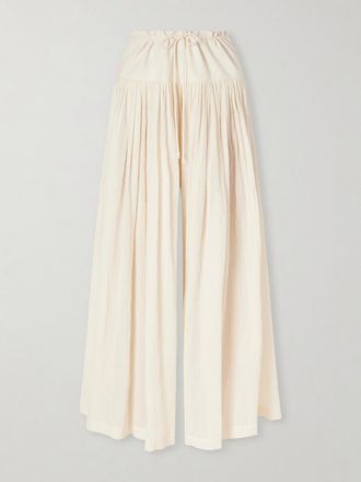 The Row Pantaloni A Gamba Larga In Cotone A Pieghe Berenice - Bianco sporco