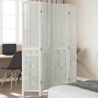 vidaXL Biombo Separador De 4 Paneles Madera Maciza Paulownia Blanco Vidaxl