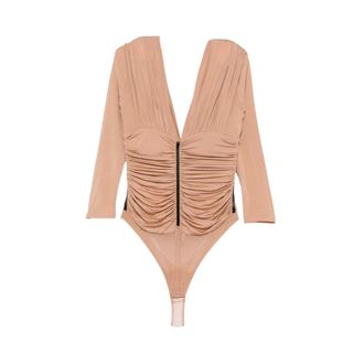 Elisabetta Franchi Tops, Dames, Beige, XS, Tule, Bodysuit in lichtgewicht cr&ecirc;pe jersey stof