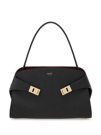 Ferragamo Black Hug Sh S Smooth Leather Handbag