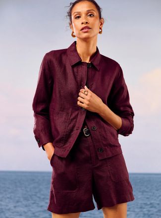 Contemporaine Womens Patch pockets pure linen jacket