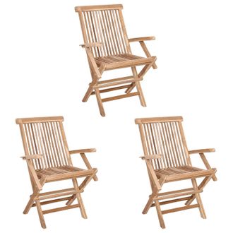 vidaXL Sedia Da Giardino Pieghevole 3 Pz Naturale Legno Di Teak Solido Vidaxl