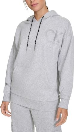 Calvin Klein Hoodie Womens Pearl Gray Eco Fleece Logo Pockets Pullover FTS598