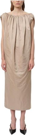 Birgitte Herskind Kleedjes, Dames, Beige, L, Polyester, Veronika Sand Jurk Stijlvolle Elegantie