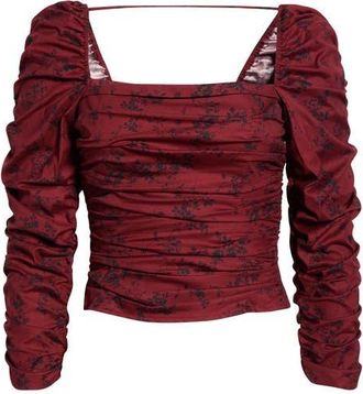 Reformation Joi Floral Ruched Square Neck Blouse in Paramour at Nordstrom, Size 10