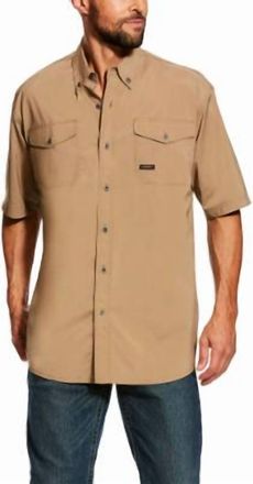 Ariat Mens Rebar Durastretch Work Shirt In Khaki