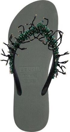 UZURII Bahia zwarte teenslippers legergroen
