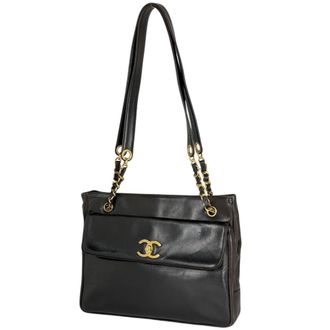 Chanel Black Leather Shoulder Bag Tote Bag (Pre-Owned)