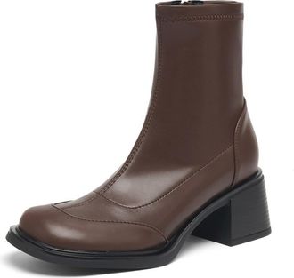 Generic Womens Round Toe Ankle Boots with Chunky Block Heels Side Zipper Soft PU Material Comfortable Non Slip Wear Resistant for Daily Street Office Fall Win