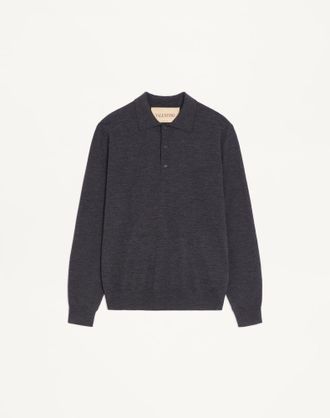 Valentino Polo Valentino in lana con ricamo VLogo Uomo GRIGIO SCURO XL