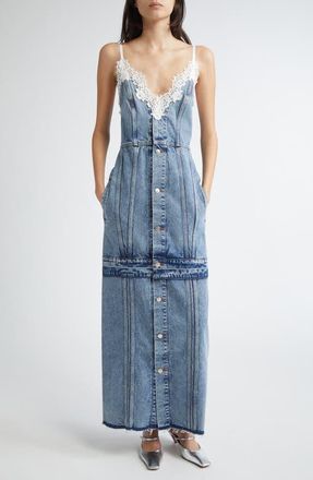 Stella McCartney Lace Trim Denim Maxi Dress in Vintage Blue Denim at Nordstrom, Size X-Large