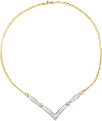 House of Brilliance 14K Yellow and White Gold 2.00 Cttw Round and Princess-Cut Diamond V Shape Statement Necklace