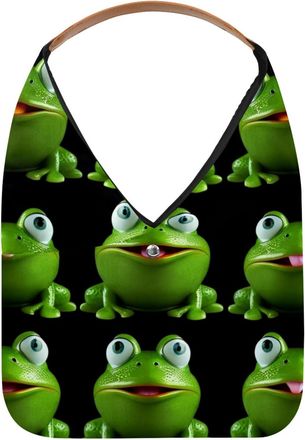 Generic Cute green frog pattern (1) Reusable Lightweight Grocery Bags - Foldable Into Compact Pouch, Washable & Sturdy, Multipurpose for Shopping and Travel