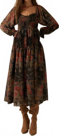 Promesa Floral-Print Smocked Bubble Sleeve Maxi Dress In Black