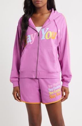 The Mayfair Group Stay You Oversize Full Zip Graphic Hoodie in Pink at Nordstrom Rack, Size Xx-Large