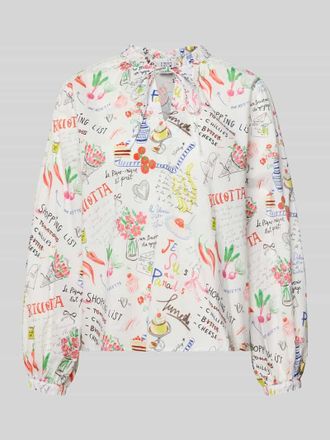 Emily van den Bergh Regular Fit Bluse im Allover-Look mit Schn&uuml;rung in Offwhite, Gr&ouml;&szlig;e 36