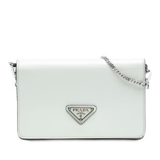 Prada Tweedehands Mini Geborsteld Leren Ketting Crossbody