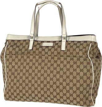 Gucci Gg Canvas Beige White Gg Canvas Handbag Tote Bag (Pre-Owned)