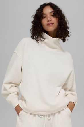 Alo | Hazy Mock Neck Pullover Top in Ivory White, Size: Medium