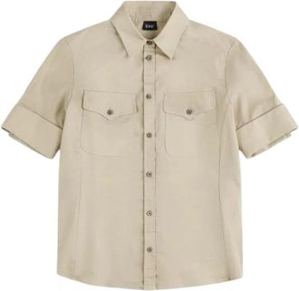 Fay Short-sleeve Poplin Shirt with Chest Pockets - female - Fay - Shirts - Beige - 2XS - Blouses & Shirts