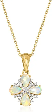 Ross-Simons Ethiopian Opal and White Topaz Floral Pendant Necklace in 18kt Gold Over Sterling