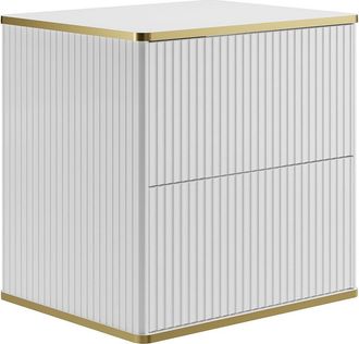 Vente-Unique Mueble de baño suspendido estriado con ribete dorado - Blanco - L60 cm - KELIZA