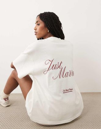 Six Stories T-shirt oversize bianca con scritta Just Married-Bianco