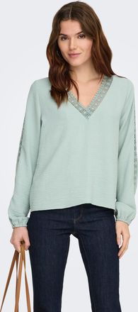 Only Langarmbluse ONLY ONLGREGOR METTE LS LACE TOP WVN, Damen, Gr. XL, jadeite, Web, Obermaterial: 100% Polyester, unifarben, regular fit normal, V-Ausschn