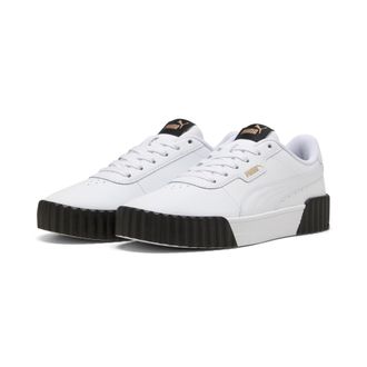 Puma Sneaker PUMA CARINA 3.0, Damen, Gr. 37,5, weiss (puma wei&szlig;, puma gold, puma schwarz), Leder, unifarben, Schuhe Sneaker