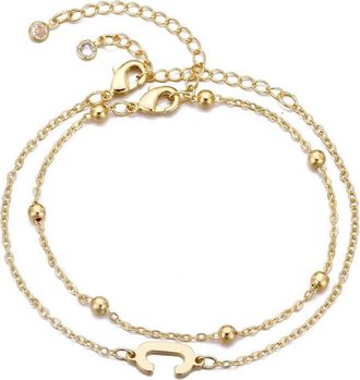 Adornia 2-Piece Initial Bead Chain Bracelet Set in Gold-C at Nordstrom Rack