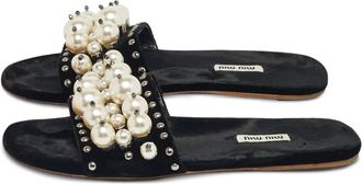 Miu Miu Sandali in velluto con perle - Nero