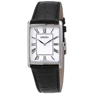 Seiko Essentials Quartz White Dial Black Leather Mens Watch SWR049