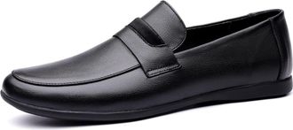 Generic Mens Shoe Loafers for Men Pin Grain Round Toe Genuine Leather Stitching Details Resistant Lightweight Flexible Anti-Slip Fashion Prom Slip On(Black,7.