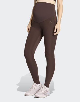 adidas Optime Essentials Maternity - Leggings premaman da allenamento color caff&egrave; aurora-Marrone