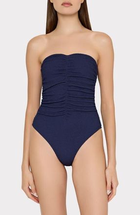 Milly Textured Ruched One-Piece Swimsuit in Navy at Nordstrom, Size X-Small