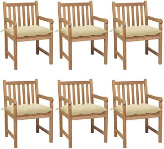 vidaXL Sillas De Jard&iacute;n 6 Uds Madera Maciza Teca Cojines Crema Blanca Vidaxl
