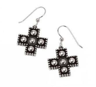 Brighton Womens Pretty Tough Small Cross French Wire Earrings In Silver