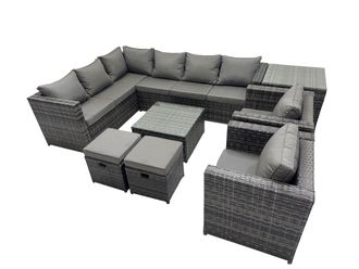 Fimous Patio Furniture Sets with Corner Sofa 2 Small Footstools Side Table in Dark Grey