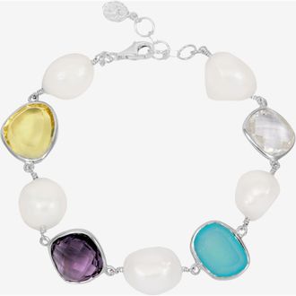 Dower & Hall Candy Gemstone & Pearl Pebble Bracelet in Sterling Silver at Nordstrom, Size 8