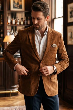 Infinity Leather Heren Italiaanse beige su&egrave;de leren blazerjas - Hol