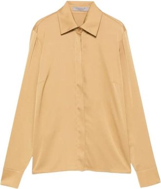 D.exterior Satijnen blouse met lange mouwen - Dames - Overhemden - Geel - S - Satijn - Overhemden