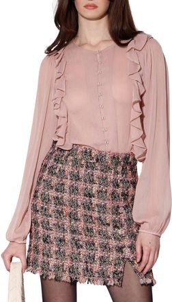 Walter Baker Aiden Ruffle Long Sleeve Button-Up Top in Blush at Nordstrom Rack, Size X-Large