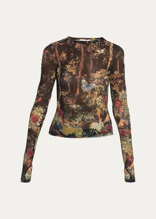 Alice & Olivia Delaina Printed Long-Sleeve Top