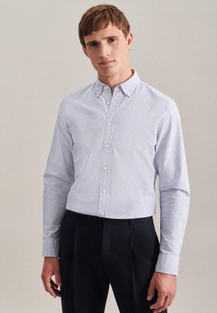 Seidensticker Businesshemd SEIDENSTICKER Slim, Herren, Gr. XXL (45), normale &Auml;rmell&auml;ngen, blau, 100% Baumwolle, gestreift, slim fit, 2-Knopf-Manschette, Hemden Busi