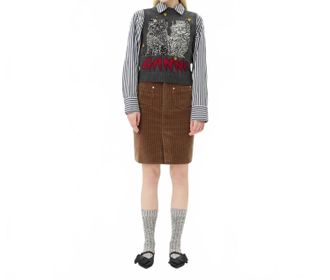 Ganni Stretch Corduroy Skirt In Rain Drum